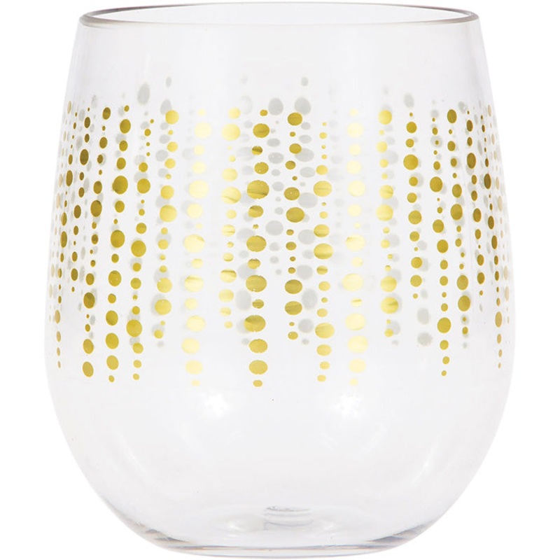 Glittering Gold Dots Plastic Stemless Wine Glass