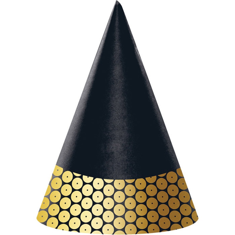 Gold Sequin Party Hats (8/Pkg)