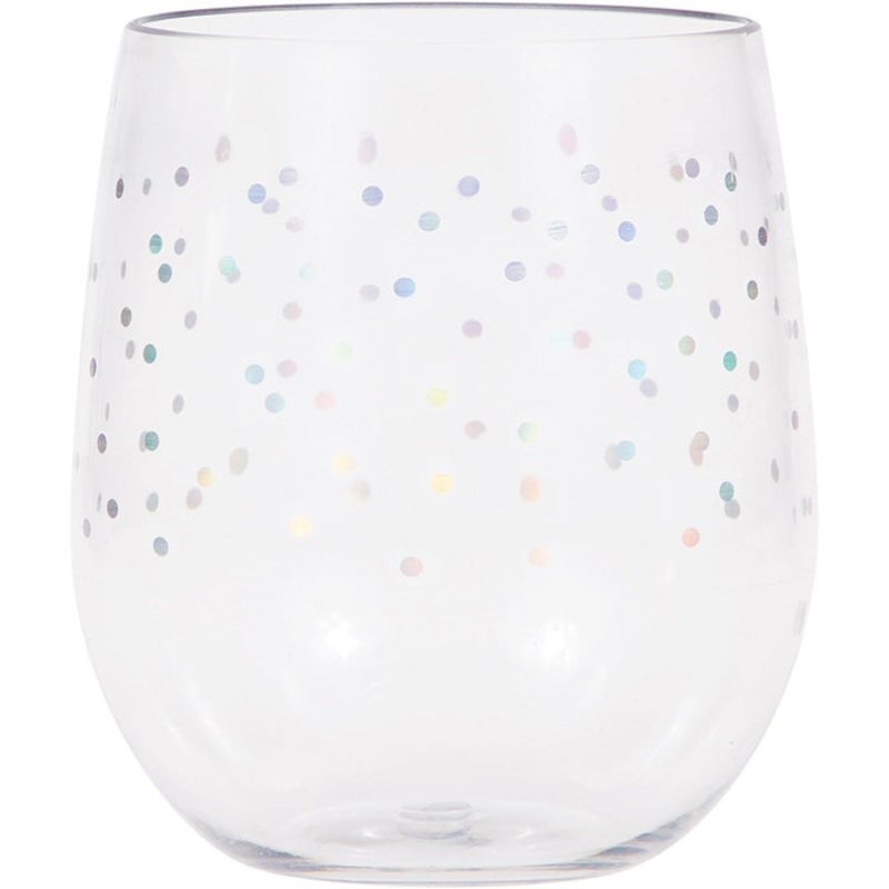 Iridescent Dots Plastic Stemless Wine Glass
