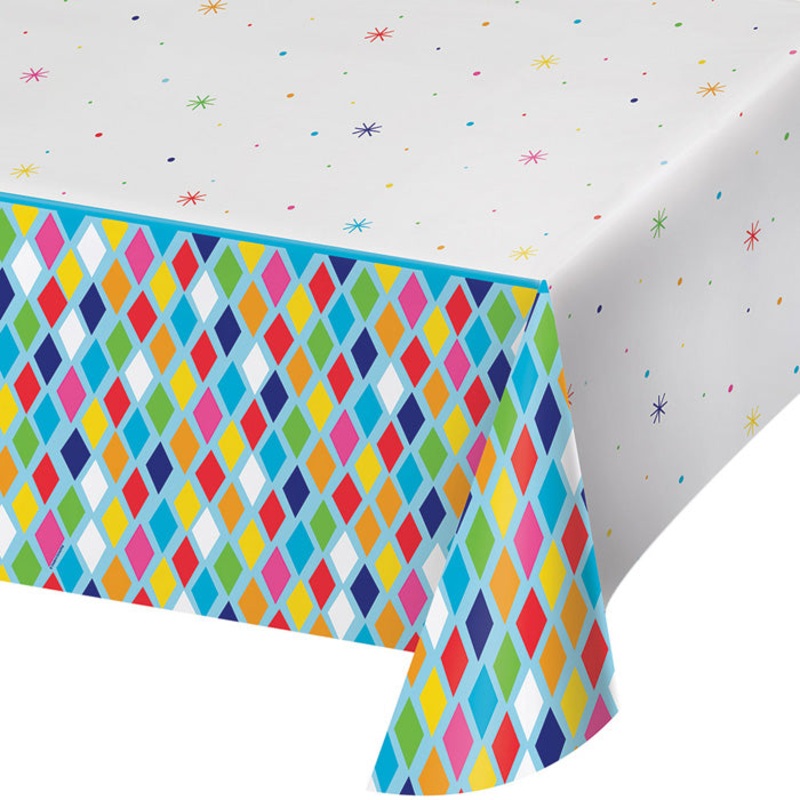 Bright Birthday Plastic Tablecover All Over Print, 54" X 102"