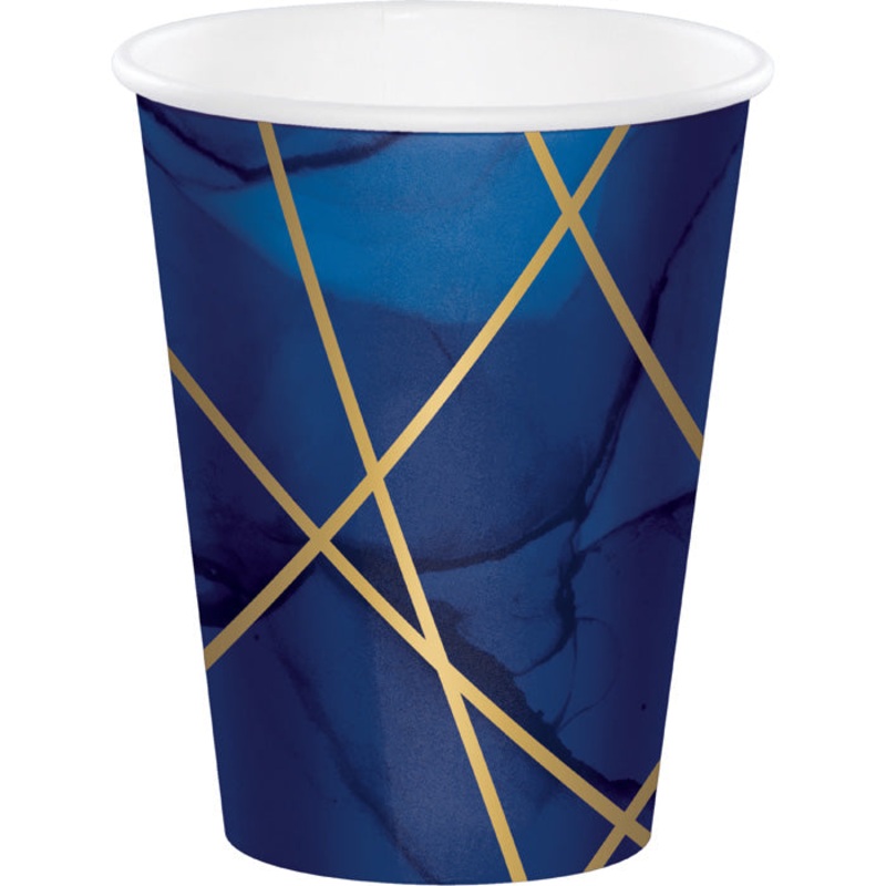 Navy Blue & Gold Foil Paper Cups (8/Pkg)