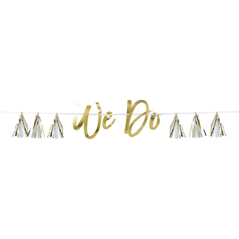 We Do White & Gold Tassel Banner