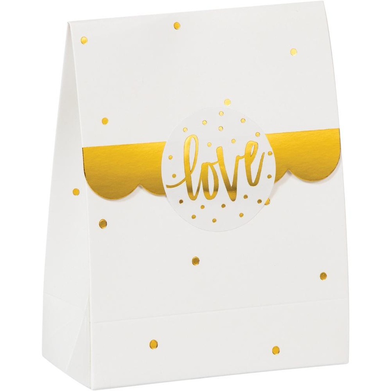 White & Gold Wedding Favor Bags (8/Pkg)