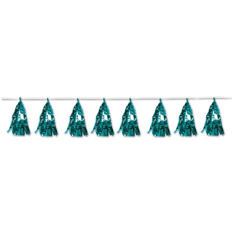 12 Pack Beistle Metallic Party Tassel Garland - Turquoise