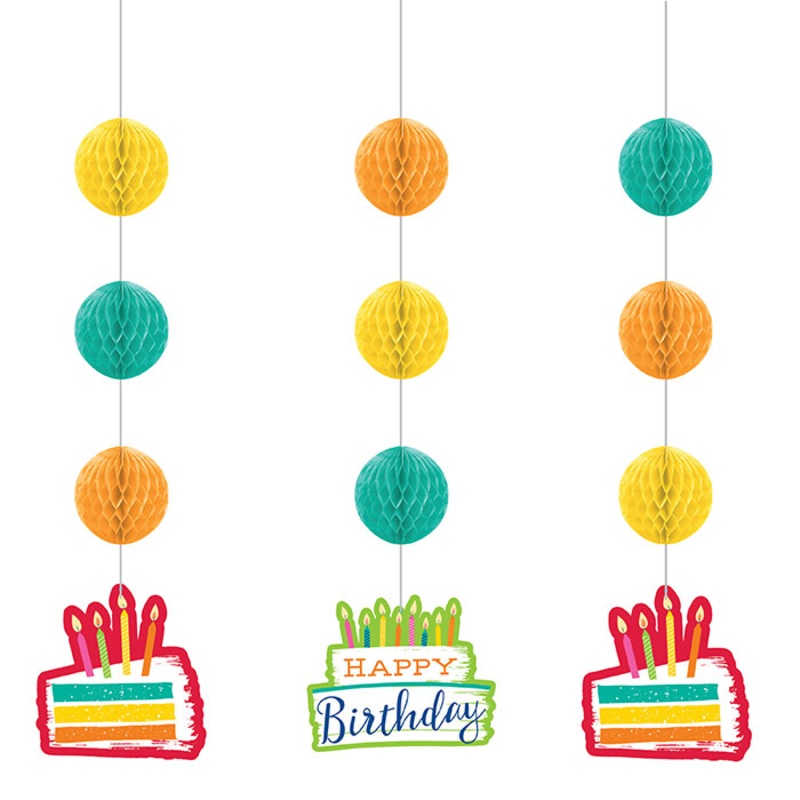 Festive Cake Hanging Cutouts w/ Honeycomb (3/Pkg)