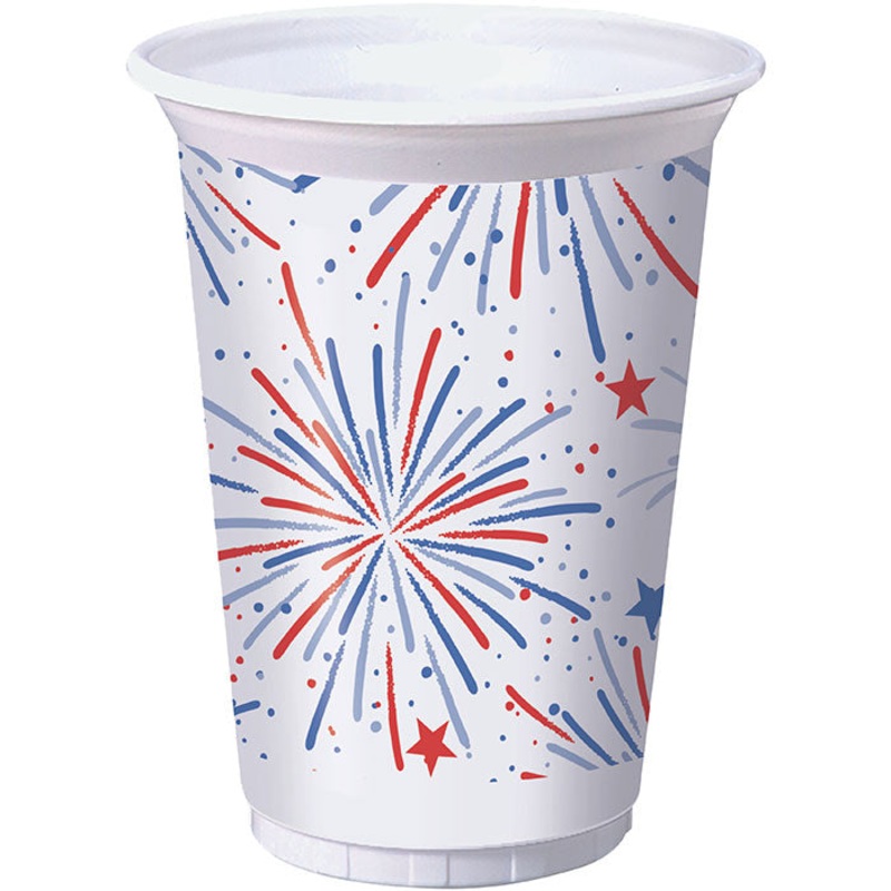 Fun Fireworks Printed Plastic 16 oz Cups (8/Pkg)