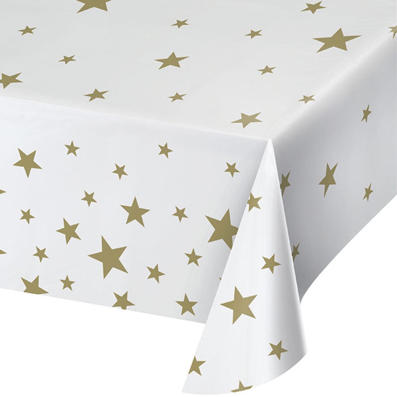 Stars White Plastic Tablecover 54" x 108"