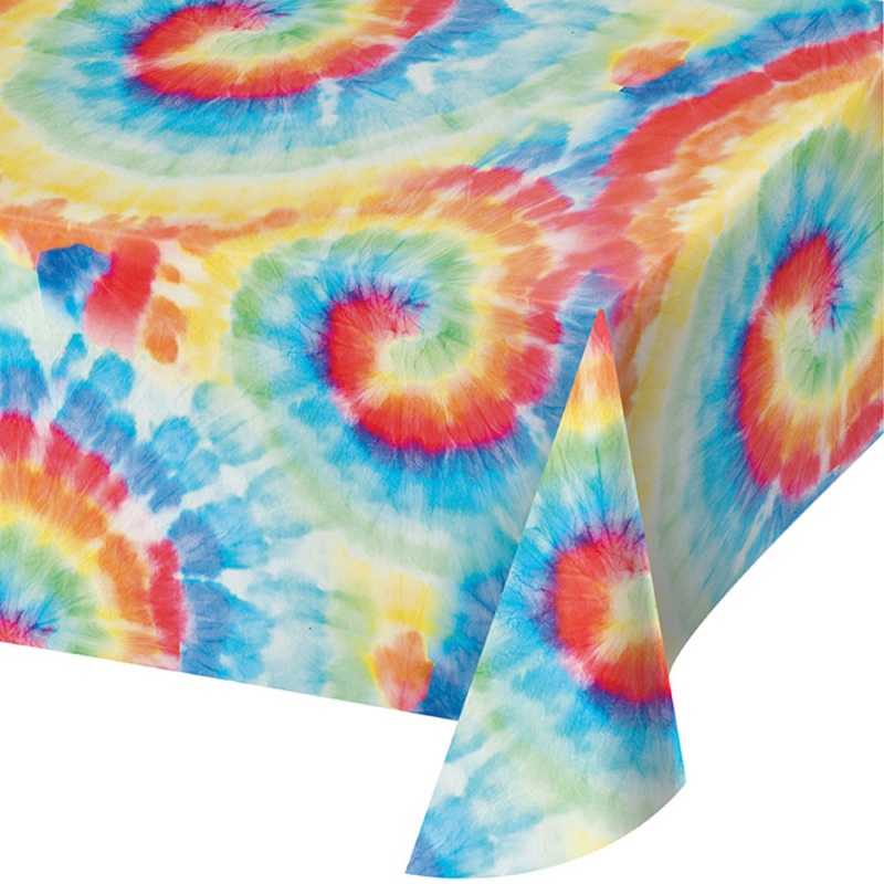 Tie Dye Swirl White Plastic Tablecover 54" x 108"