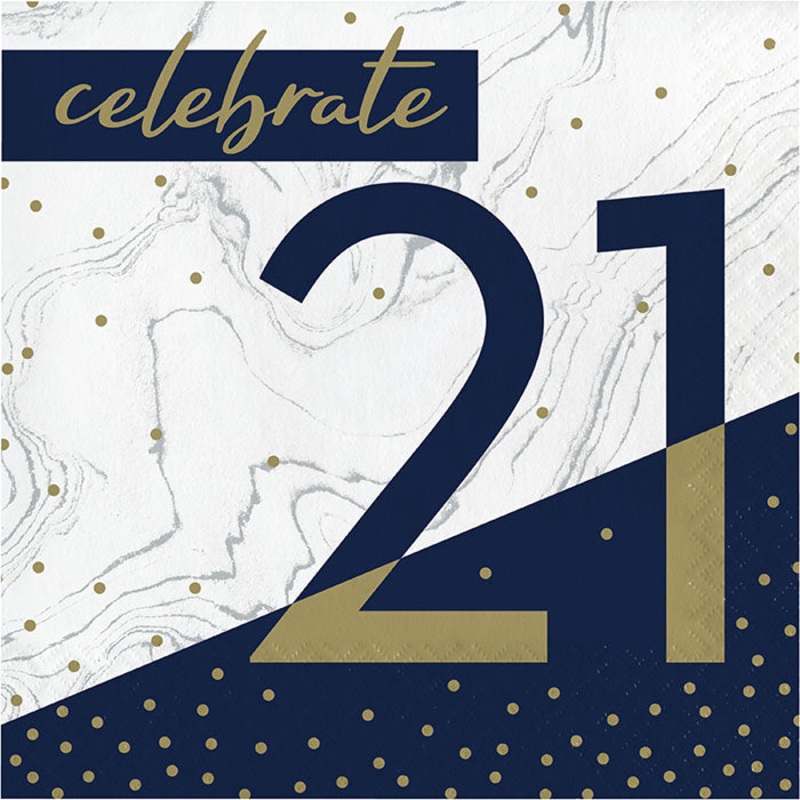 Navy & Gold Milestone "21" Luncheon Napkin (16/Pkg)