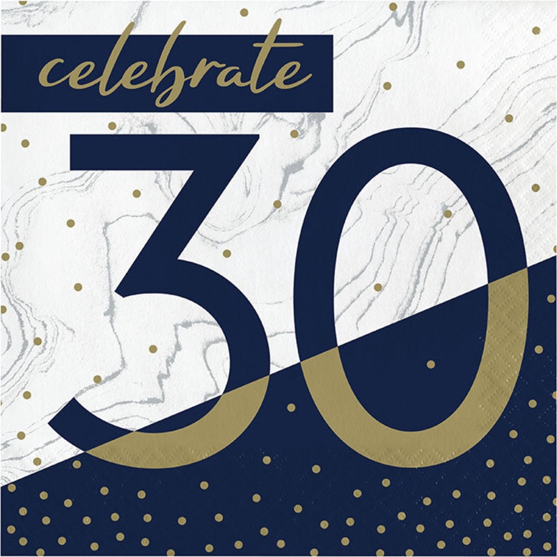 Navy & Gold Milestone "30" Luncheon Napkin (16/Pkg)