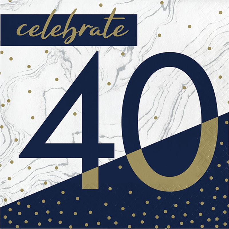 Navy & Gold Milestone "40" Luncheon Napkin (16/Pkg)