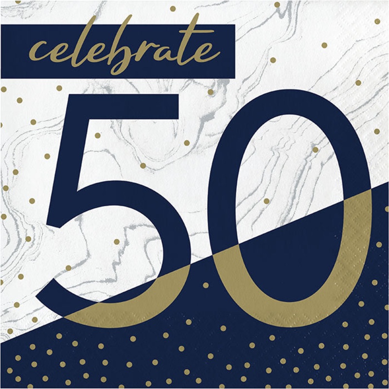Navy & Gold Milestone "50" Luncheon Napkin (16/Pkg)