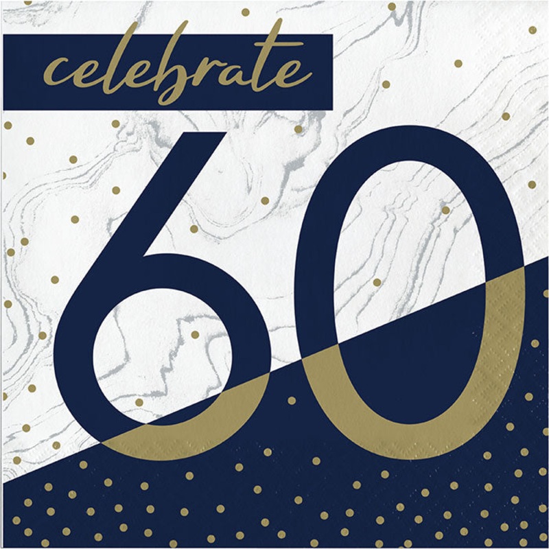 Navy & Gold Milestone "60" Luncheon Napkin (16/Pkg)
