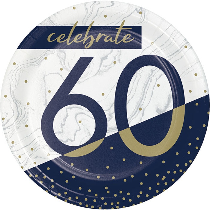 Navy & Gold Milestone "60" Paper Dessert Plate (8/Pkg)