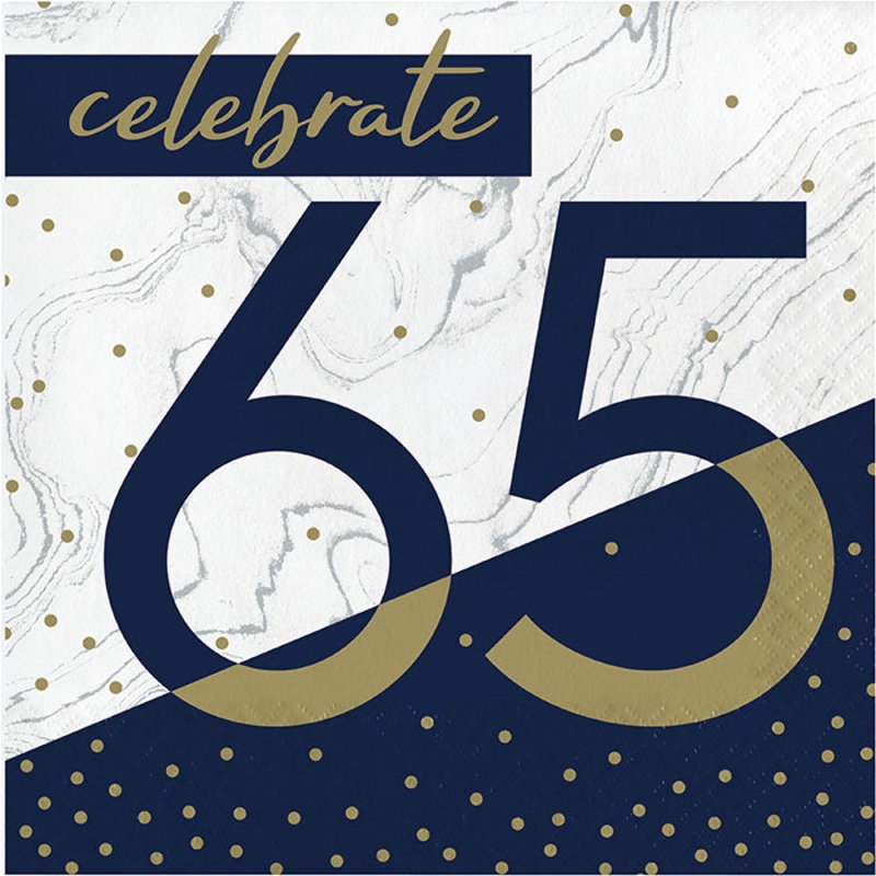 Navy & Gold Milestone "65" Luncheon Napkin (16/Pkg)