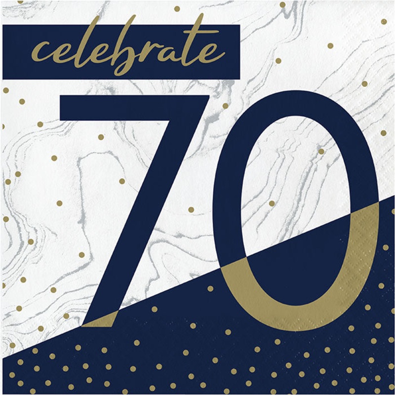 Navy & Gold Milestone "70" Luncheon Napkin (16/Pkg)