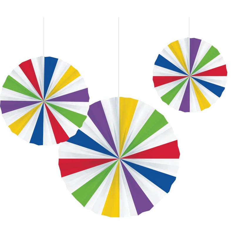 Primary Color Paper Fans (3/Pkg)
