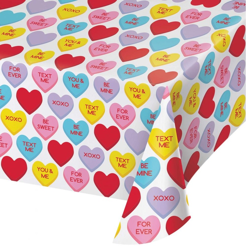 Candy Hearts Valentine's Day Plastic Table Cover