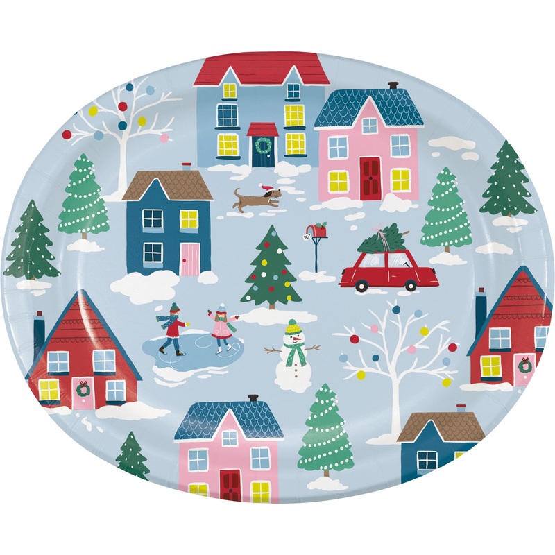 Christmas Village Oval Platter (8/Pkg)