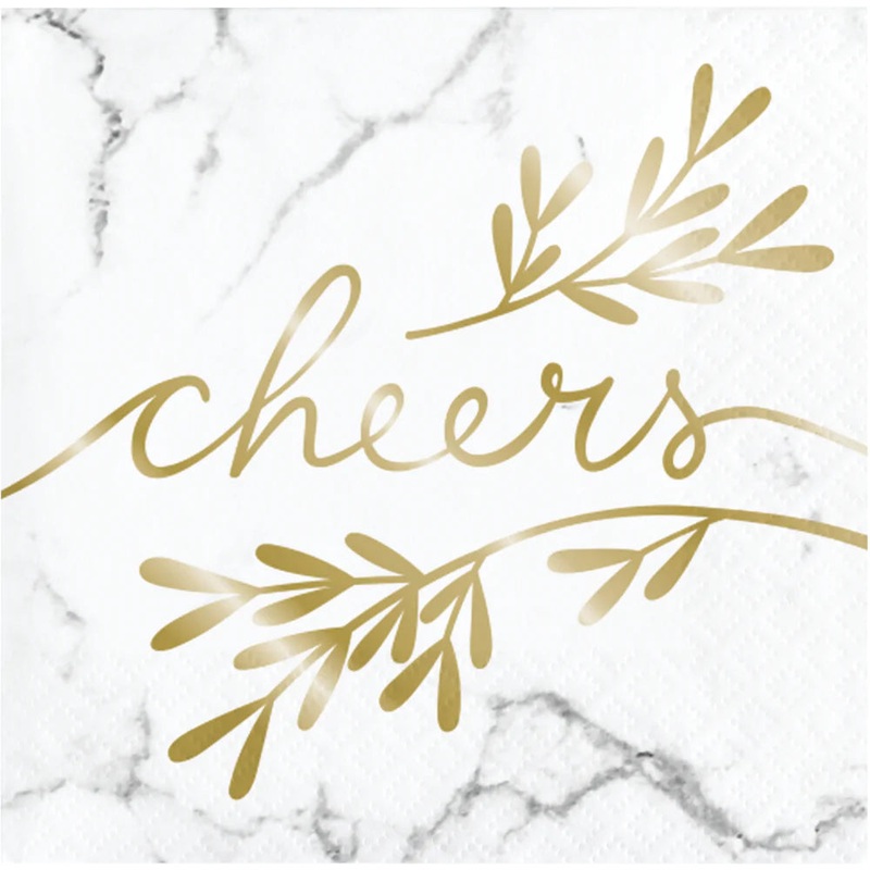 Gold Leaf Cheers Foil Cocktail 3ply Beverage Napkin (24/Pkg)