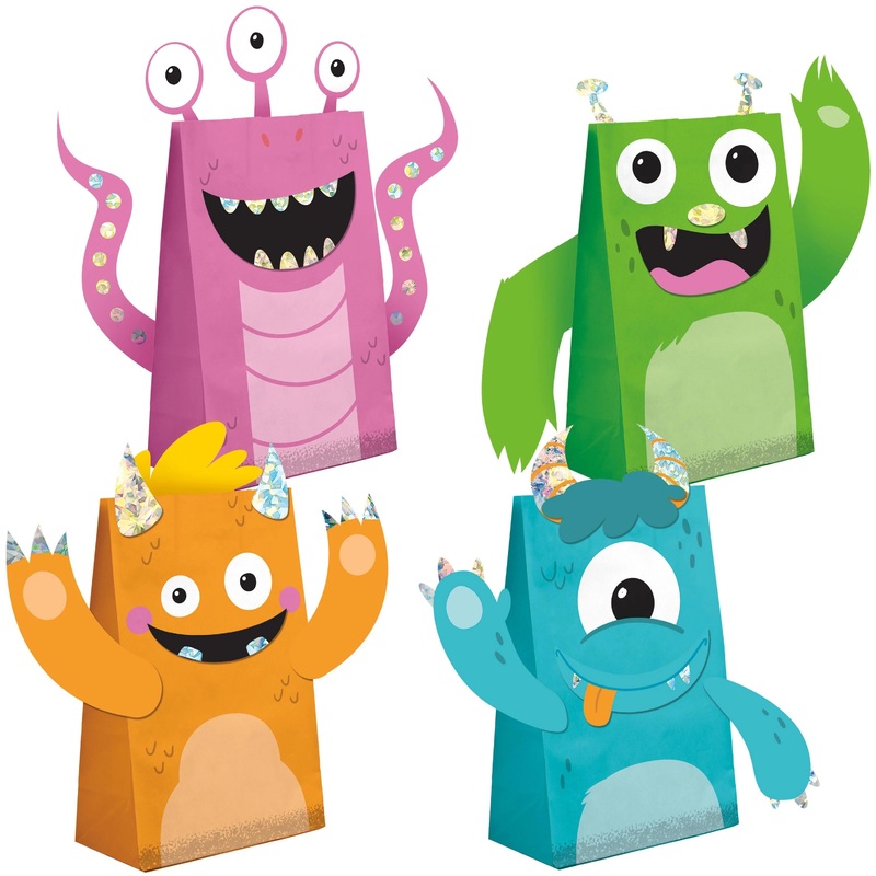 Monsters Paper Treat Bags w/Attachments (8/Pkg)