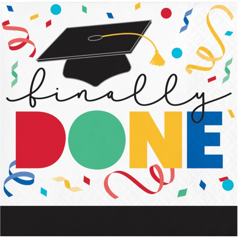 Grad Cap Toss 2 Ply "Finally Done" Beverage Napkin (16/Pkg)