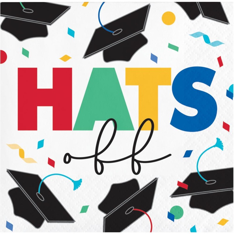 Grad Cap Toss 2 Ply "Hats Off" Beverage Napkin (16/Pkg)