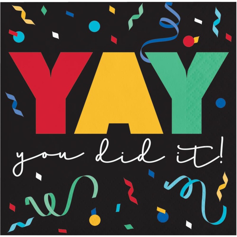 Grad Cap Toss 2 Ply "Yay" Beverage Napkin (16/Pkg)