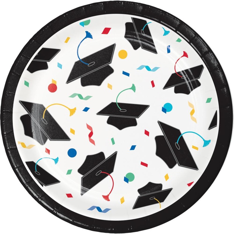 Grad Cap Toss Paper 7" Dessert Plate (8/Pkg)