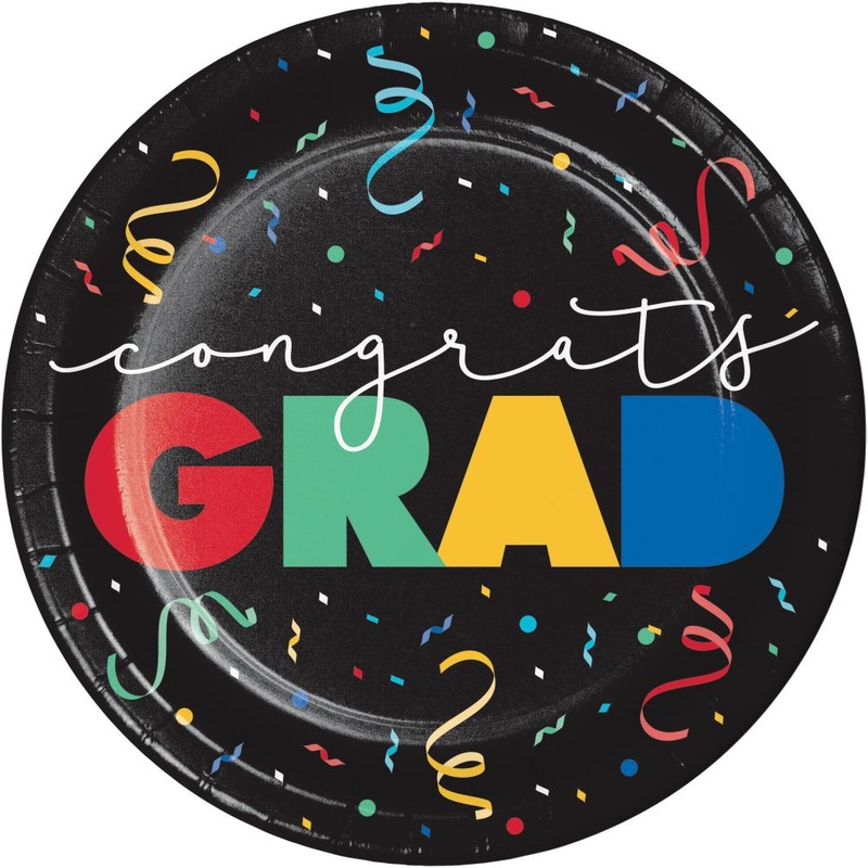 Grad Cap Toss Paper 9" Dinner Plate (8/Pkg)