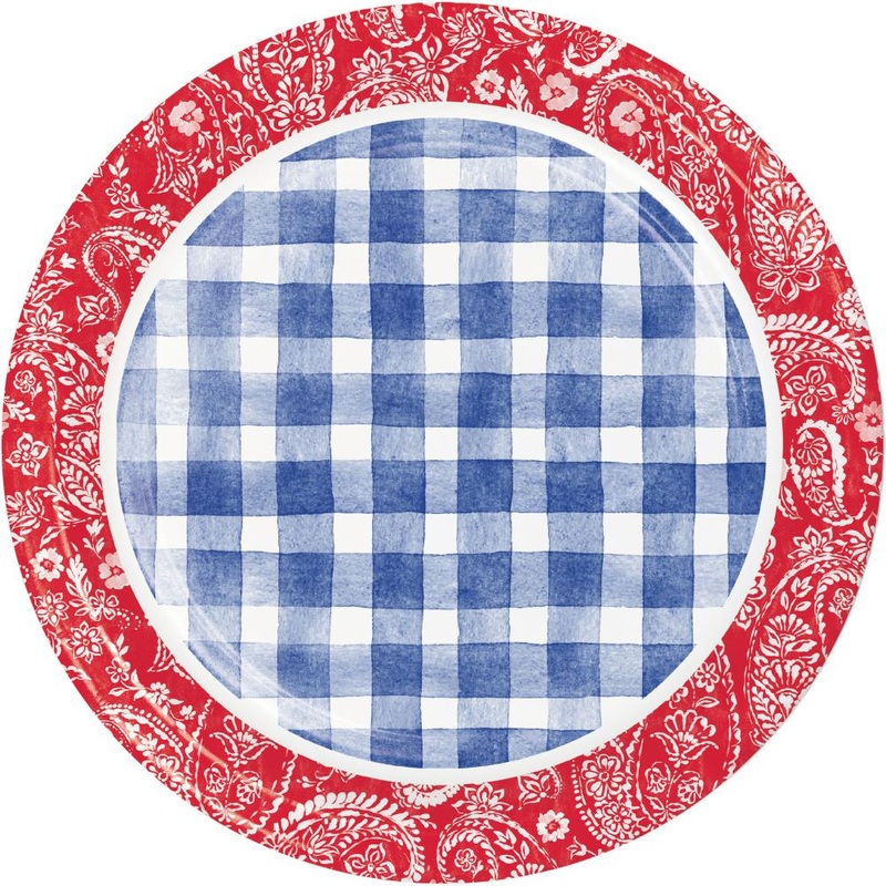 Picnic Paisley & Plaid Paper 9" Dinner Plate (8/Pkg)