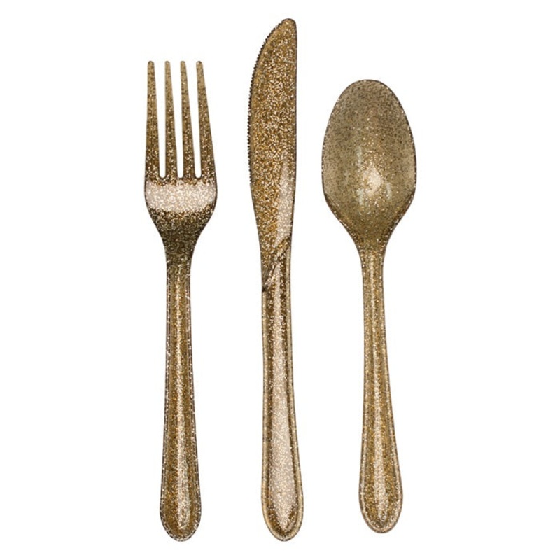 Bulk Pack of 48 Glitz Gold Plastic Cutlery Set
