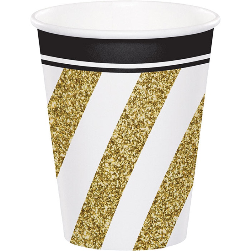 Bulk Pack of 16 Black & Gold Hot/Cold Paper Cups 9 Oz