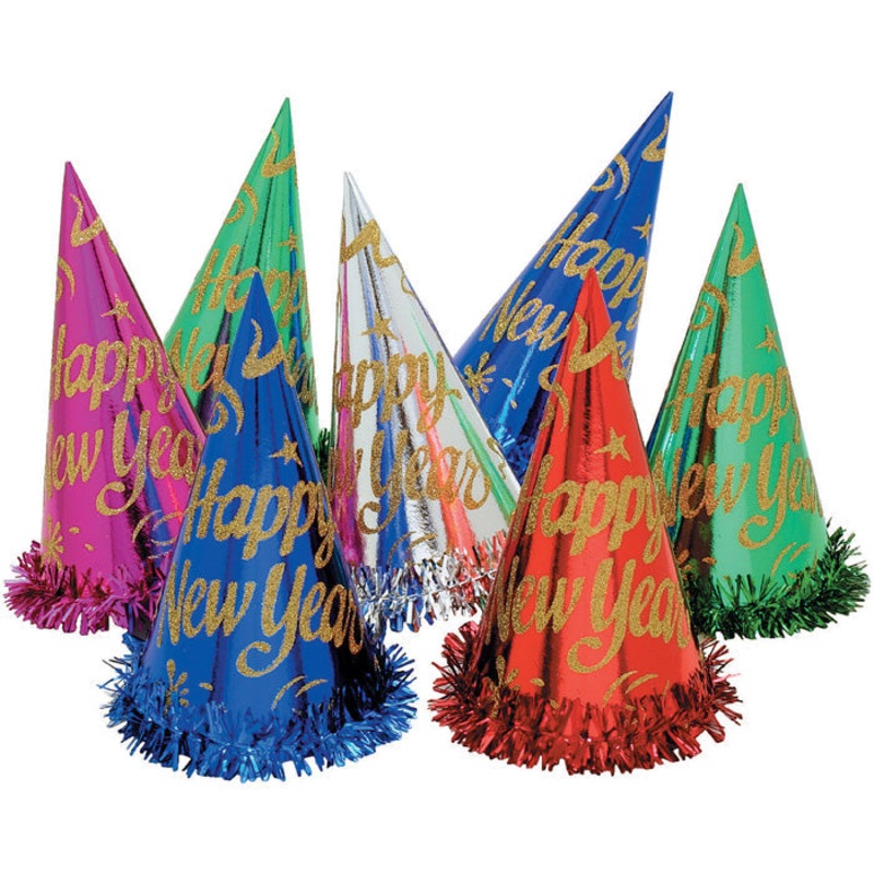 Bulk Pack of 4 New Year's Eve Foil Glitter Party Hat