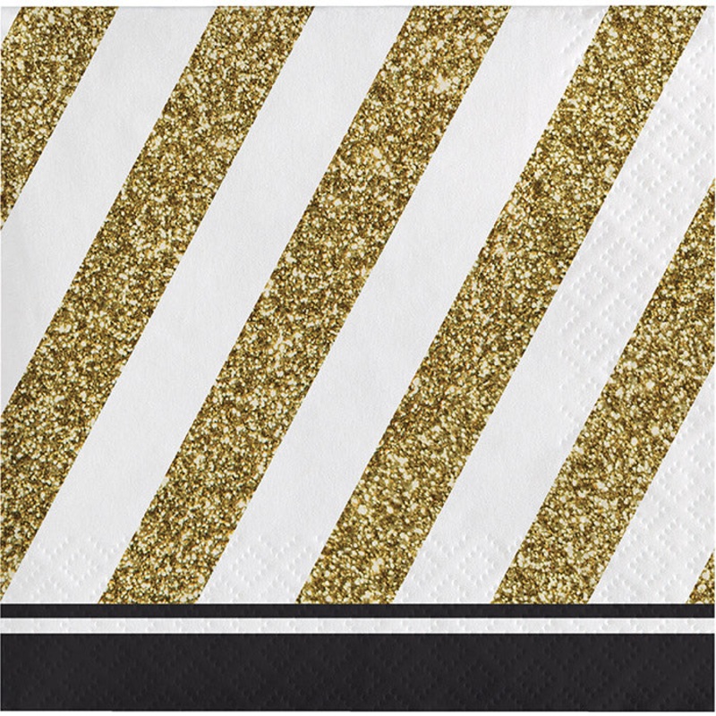 Bulk Pack of 48 Black & Gold Beverage Napkins, 3 Ply