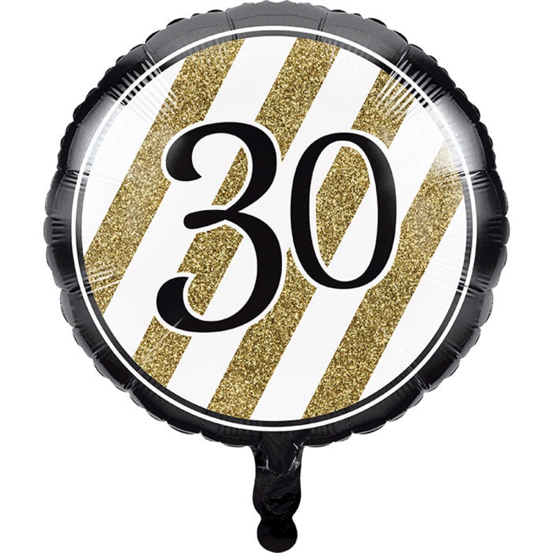 Bulk Pack of 2 Black & Gold "30" Metallic Balloons 18"