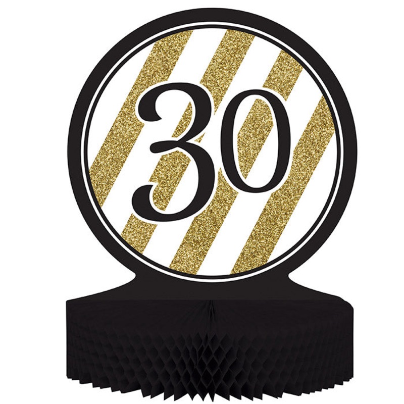 Bulk Pack of 2 Black & Gold 30th Birthday Centerpiece