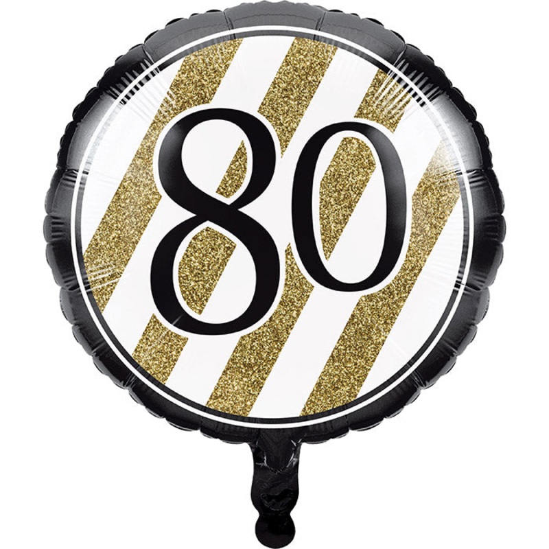 Bulk Pack of 2 Black & Gold "80" Metallic Balloons 18"