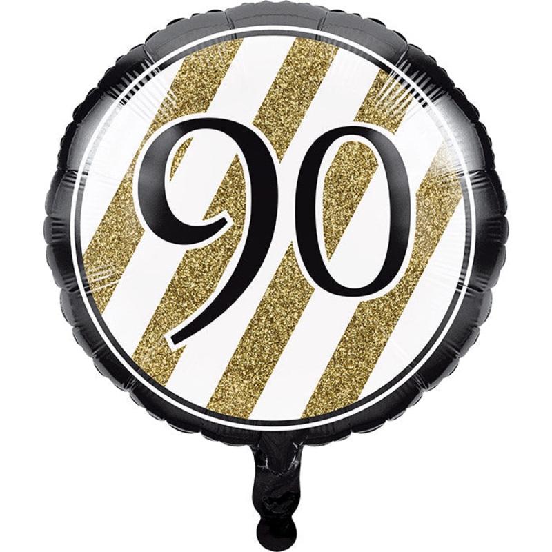 Bulk Pack of 2 Black & Gold "90" Metallic Balloons 18"