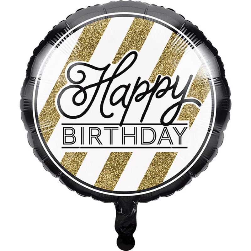 Bulk Pack of 2 Black & Gold Happy Birthday Metallic Balloons 18"