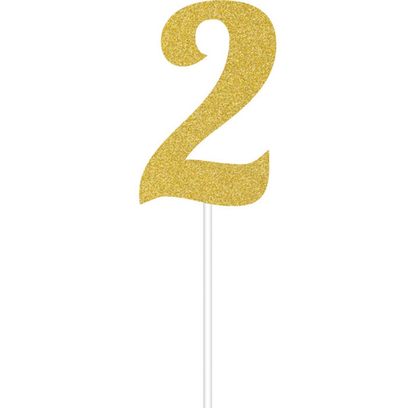 Bulk Pack of 2 Gold Glitter #2 Cake Toppers