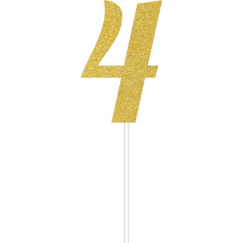 Bulk Pack of 2 Gold Glitter #4 Cake Toppers