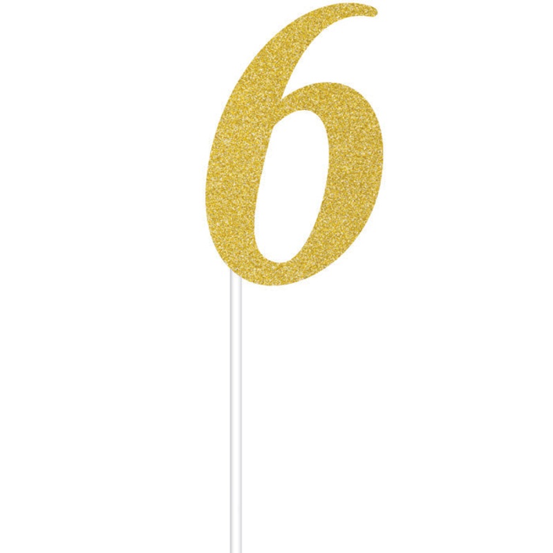 Bulk Pack of 2 Gold Glitter #6 Cake Toppers