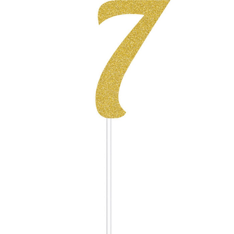 Bulk Pack of 2 Gold Glitter #7 Cake Toppers