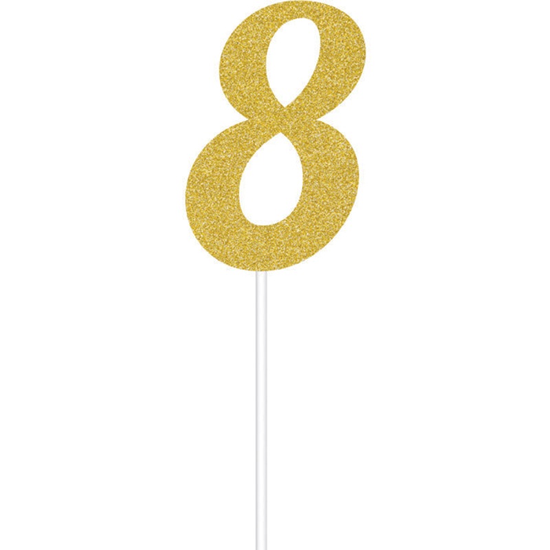Bulk Pack of 2 Gold Glitter #8 Cake Toppers
