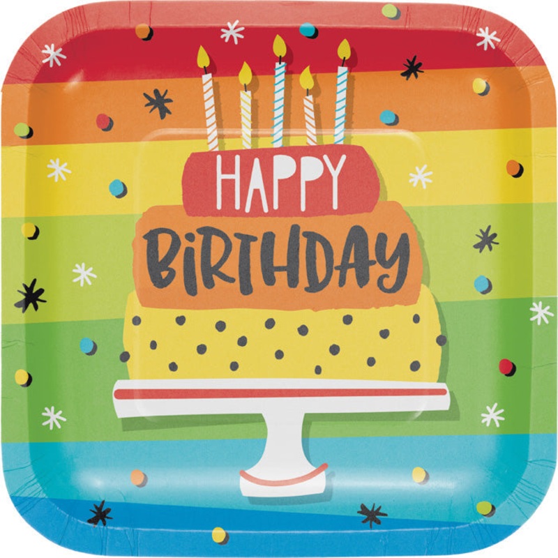 Bulk Pack of 16 Hoppin' Birthday Cake Square Paper Dessert Plates