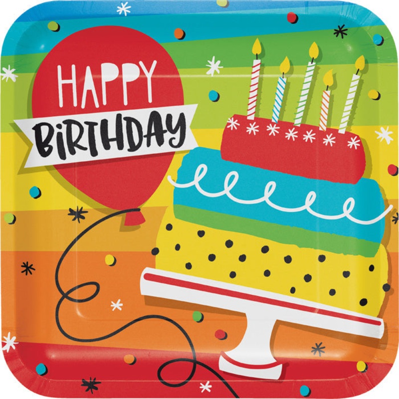 Bulk Pack of 16 Hoppin' Birthday Cake Square Paper Plates