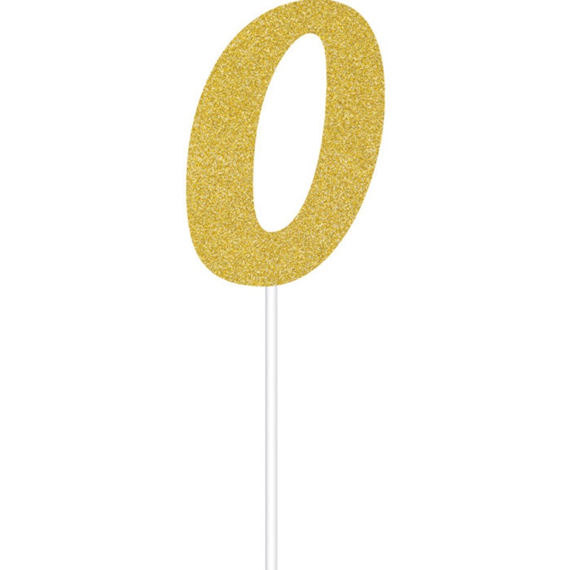 Bulk Pack of 2 Gold Glitter #0 Cake Toppers