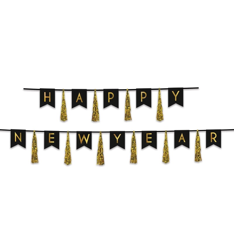 12 Pack Beistle Happy New Year Tassel Streamer- Black and Gold