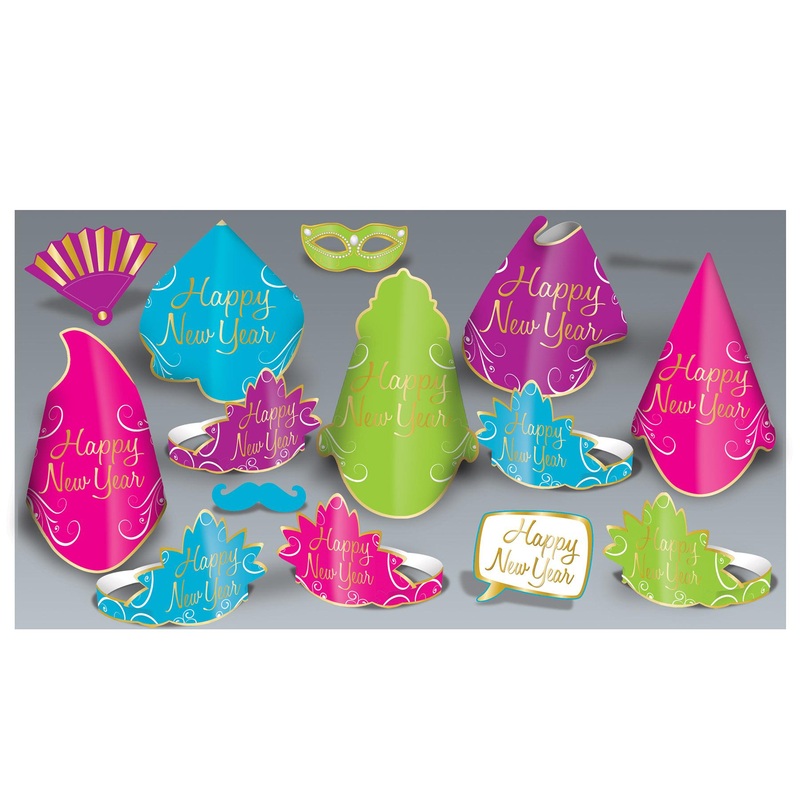 Beistle Simply Paper New Year Party Kit for 10- Pink, Blue and Green
